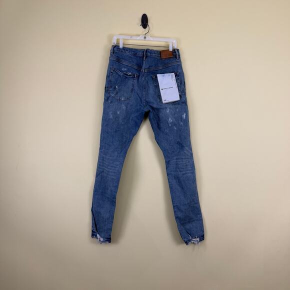 PURPLE BRAND Ripped Knee Blowout Slim Jeans Blue Distressed Denim P002 Size 34 - Picture 4 of 10